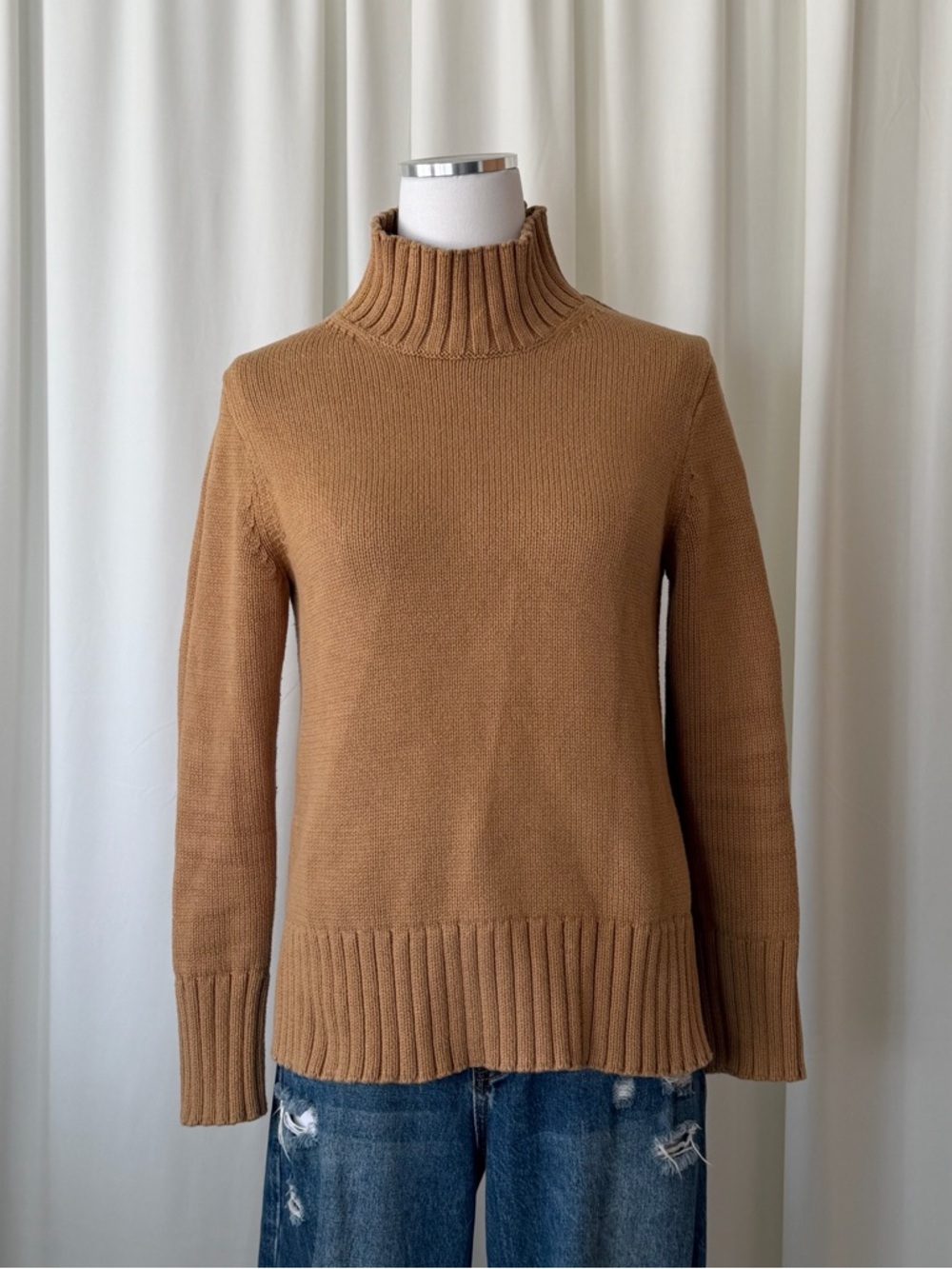 J.Crew Cotton Turtleneck Sweater Tan size small. - Picture 2 of 12